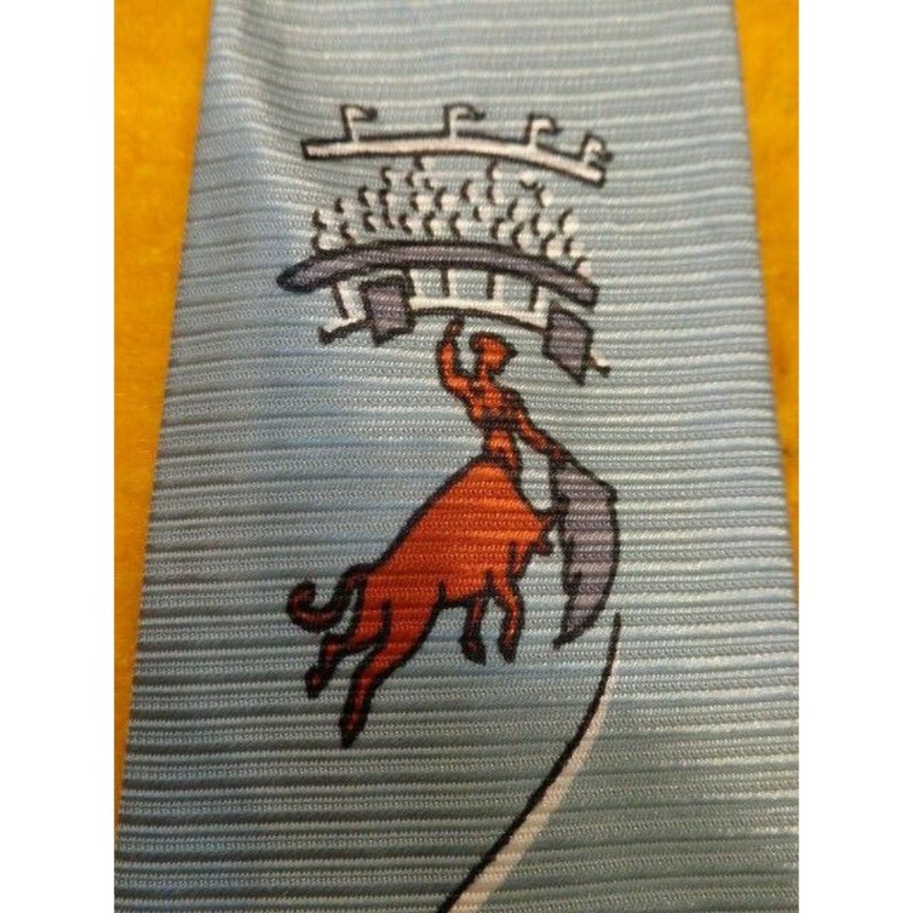 1950s VINTAGE RETRO ~DRESS SHIRT SUIT NOVELTY TIE ~TURQUOISE ~ "BARCELONA" ~ 53"